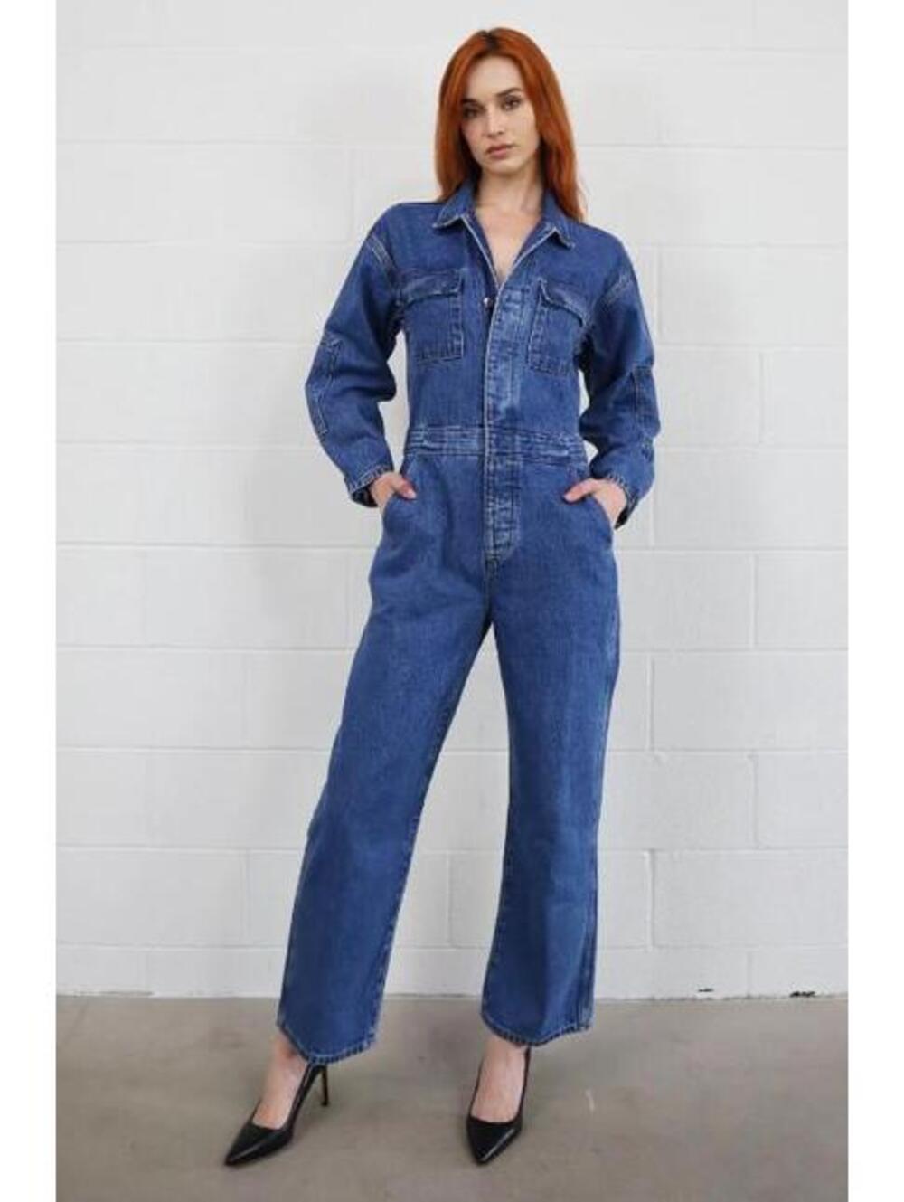ETICA Larson Long Sleeve Blue Denim Utility Jumpsuit Coveralls Large